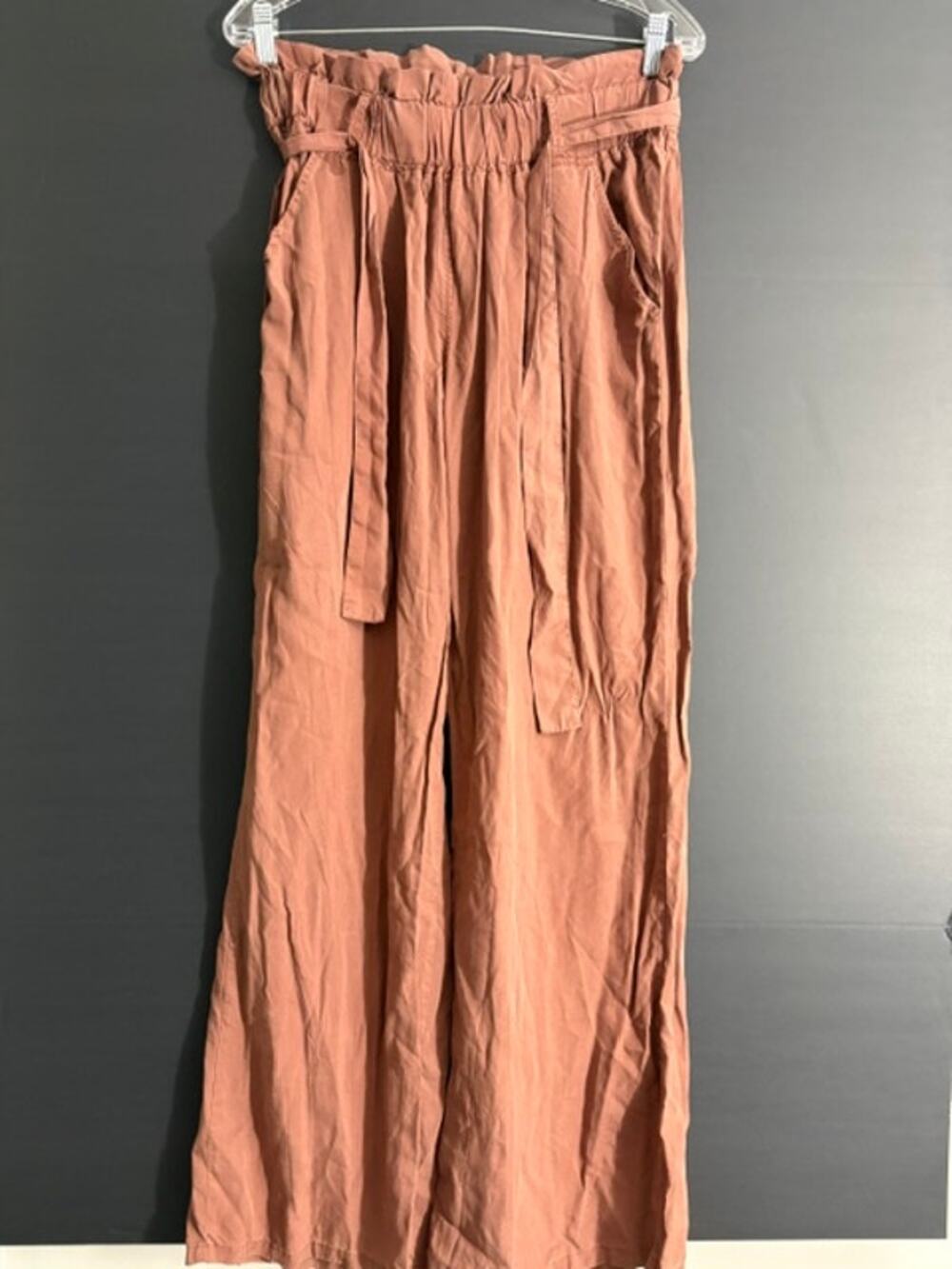 Thread & Supply Paperbag Pants Large L Mocha Terracotta 100% Lyocell Tie Waist